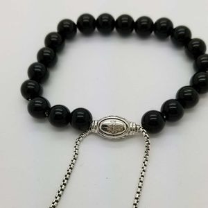 DY Sterling Silver Beaded Bracelet Black Onyx